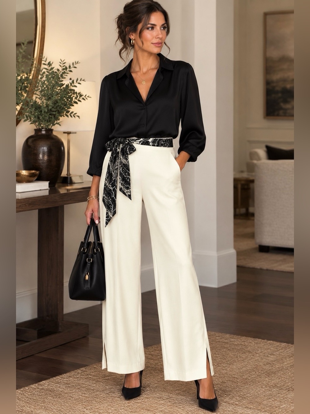 White House Black Market cream trousers. Size 8.
